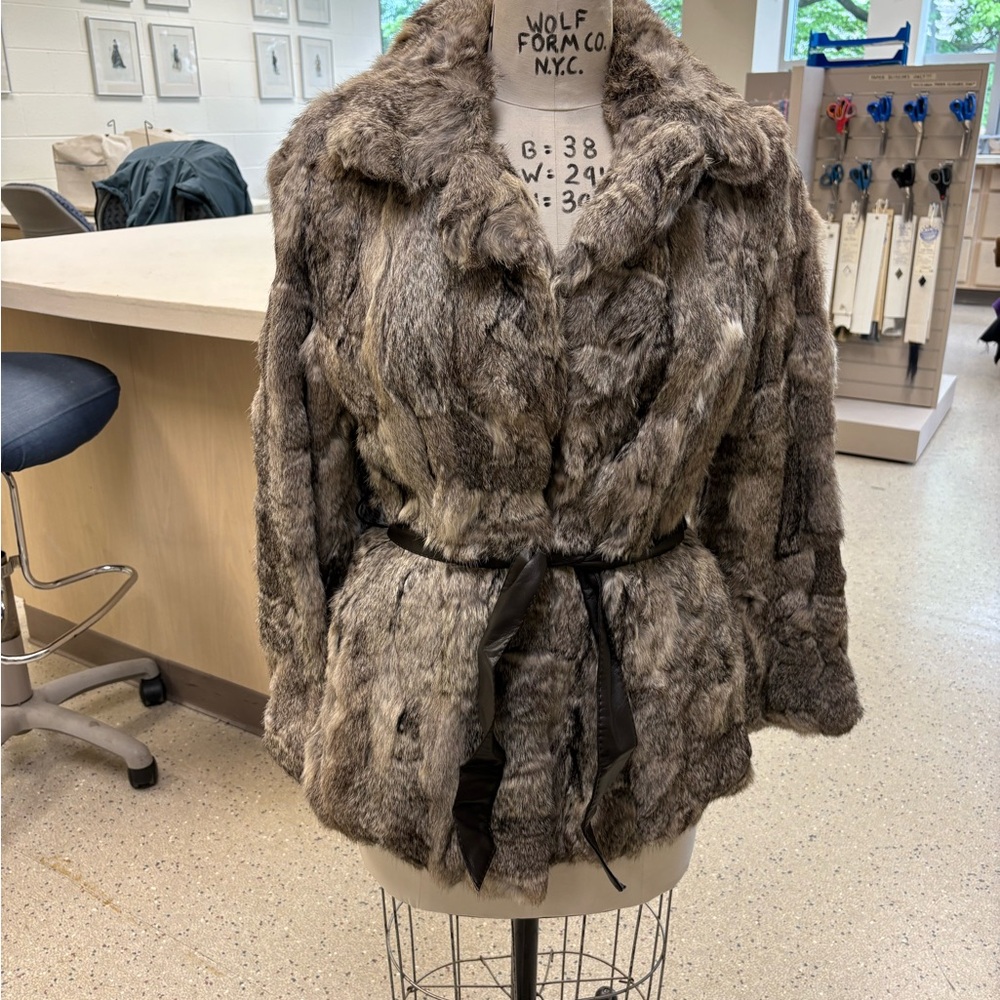 Multicolored Grey and Cream 100% Real Rabbit Fur Bomber Coat